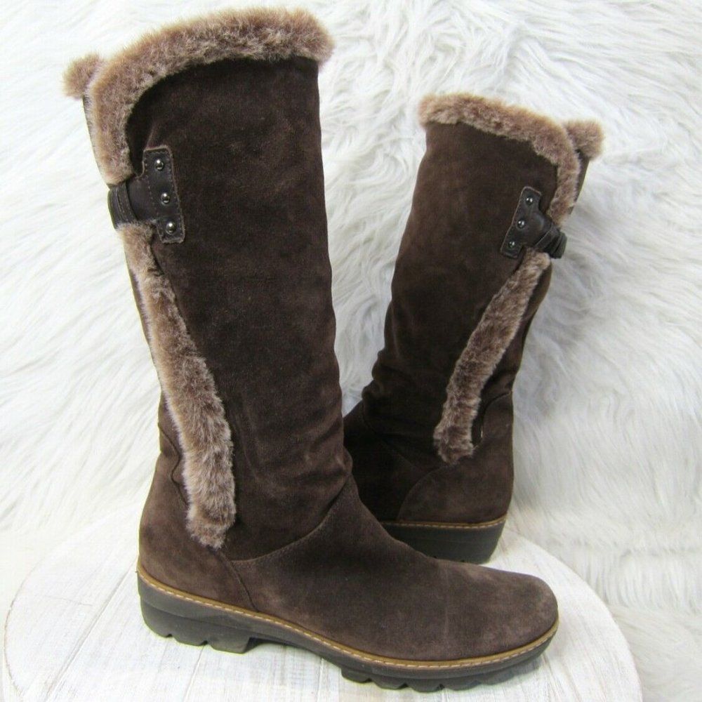 Aquatalia Waterproof Brown Suede Faux Fur Lined Boots size 38 EU 8 US